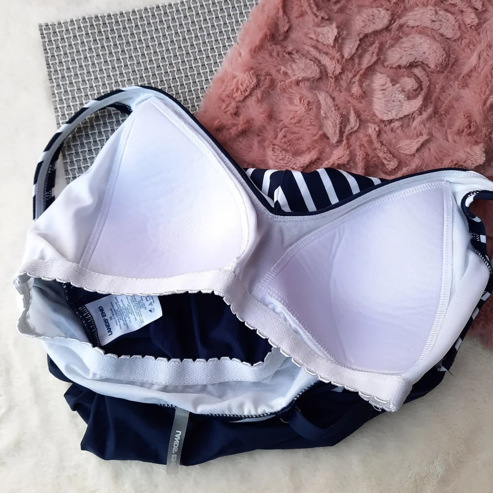 Lands' End Swim Slimming Swing Stripe Padded Bra Tankini Top 10 Navy White - Picture 8 of 13